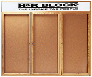 OBC3672-3RH  Wood Enclosed Bulletin Boards with Header, 3 Doors