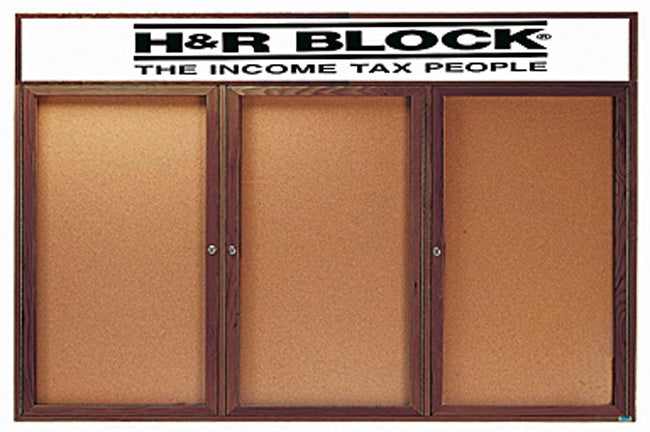 Wood Enclosed Bulletin Boards with Header, 3 Doors by Aarco