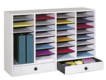 9494 Wood Adjustable Literature Organizer, 32 Comp W/Drawers