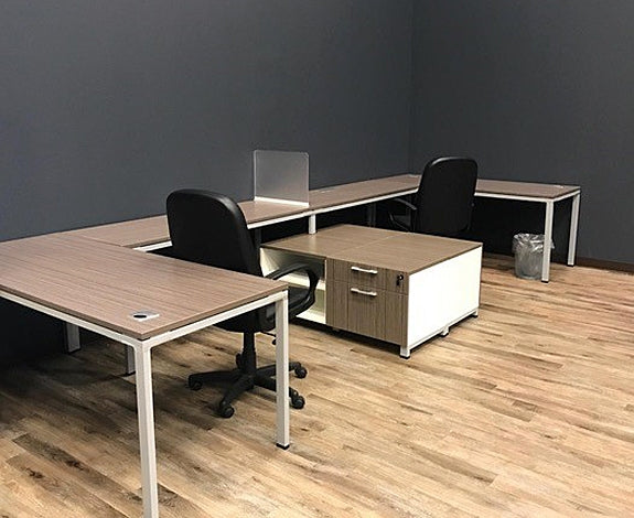 SGSD026 Simple System Eight 'L' Desks w/Side Cabinets, Facing