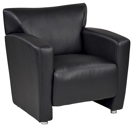 Black Faux Leather Club Chair with Silver Finish Legs by Office Star