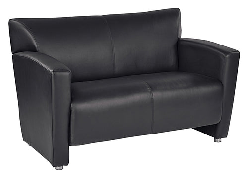 SL2912S  Black Faux Leather Love Seat with Silver Finish Legs