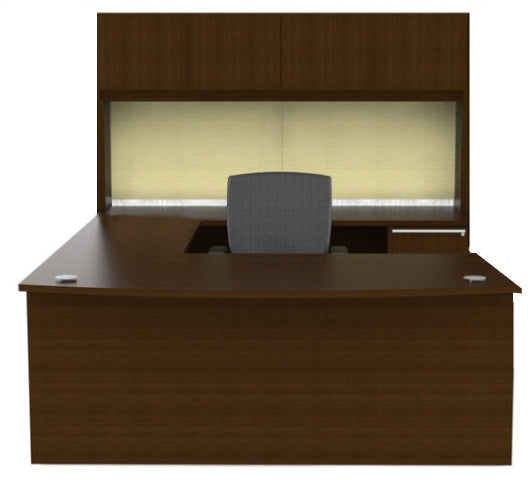 VL-677N Verde 'U' Shaped Office Desk W/ Hutch, Bow Front