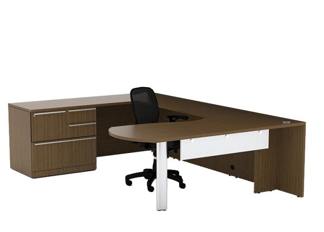 VL-723 Verde 'U' Shaped Office Desk W/ Semi Lateral Pedestal, 'ArcEnd' Top