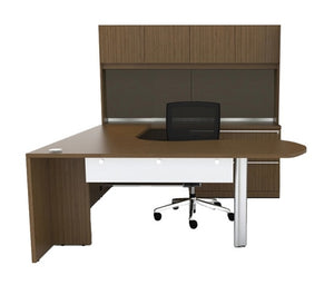 VL-727  Verde 'U' Shaped Office Desk W/ Semi Lateral Pedestal & Hutch, 'ArcEnd' Top