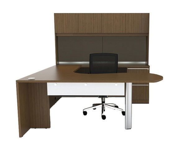 VL-729 Verde 'U' Shaped Office Desk W/ Hutch, 'ArcEnd' Top