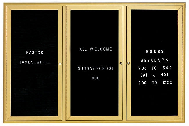 Enclosed Changeable Letter Board, Waterfall Style Frame, 3 Door by Aarco