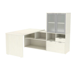 160851 - 'L' Shaped Desk w/Glass Door Hutch, i3 Plus Collection by Bestar