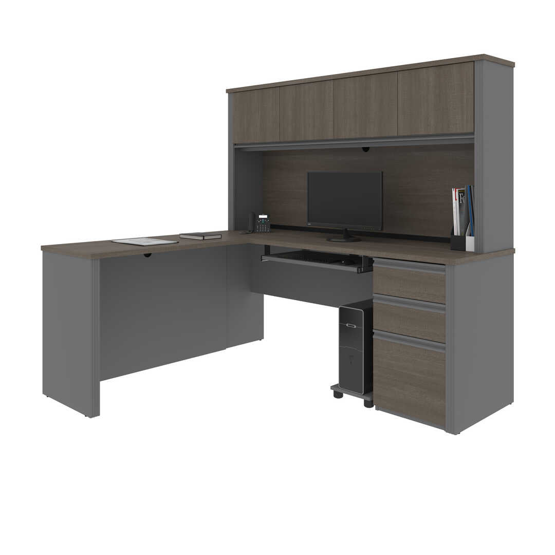 99872 - Prestige L-Shaped Desk w/One Pedestal & Hutch by Bestar