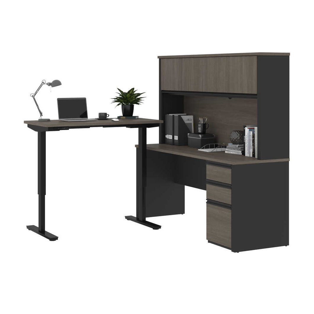 99886 - Prestige Height Adjustable L-Shaped Desk w/Hutch by Bestar