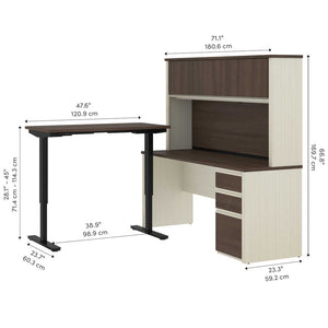 99886 - Prestige Height Adjustable L-Shaped Desk w/Hutch by Bestar